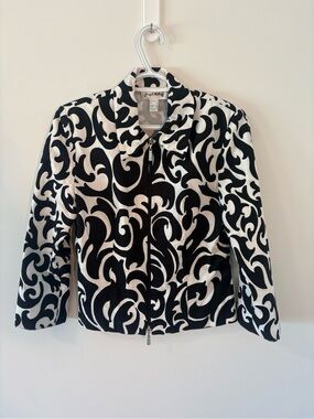 Joseph Ribkoff Black White Abstract Print Zip Jacket Size 8 Made in Canada